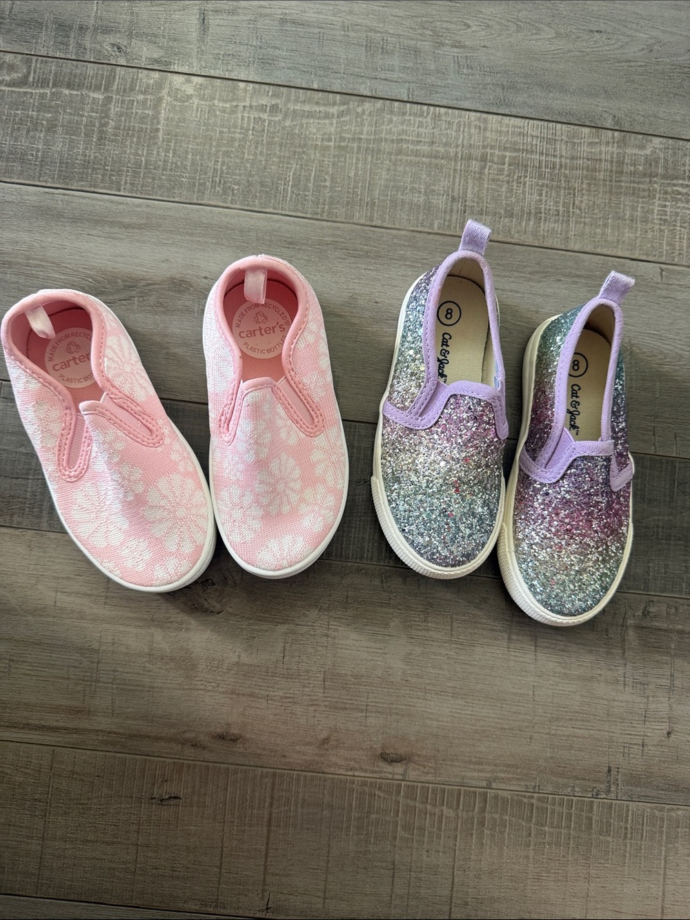 Carter's Pink Floral Slip-On & Purple Glitter Kids Sneakers